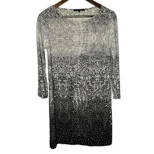 Tibi Ombre Splotched Polka Dot Shift Black White Small Semi Formal 3/4 Sleeve